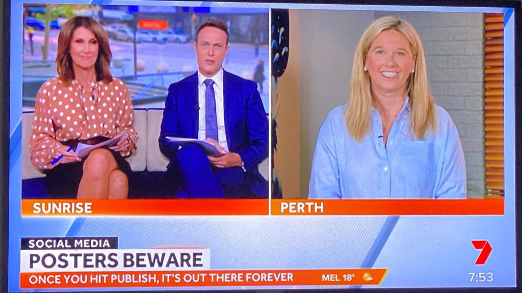 meg coffey giving media commentary on sunrise on channel 7